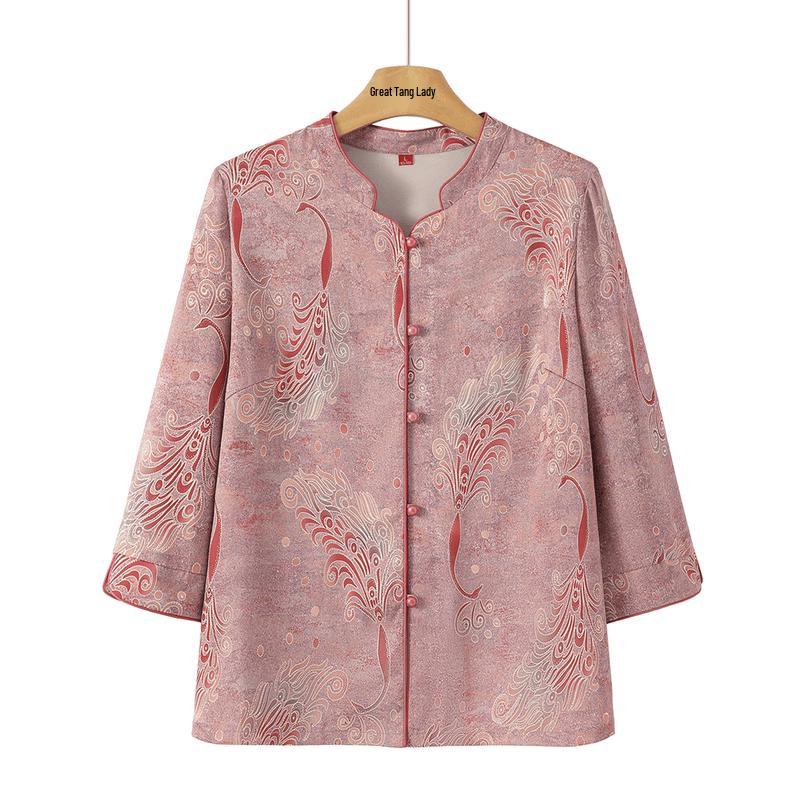 Yuzhaolin Senior Women s New Chinese Style Button Knot Stand-Up Collar Shirt 2XL