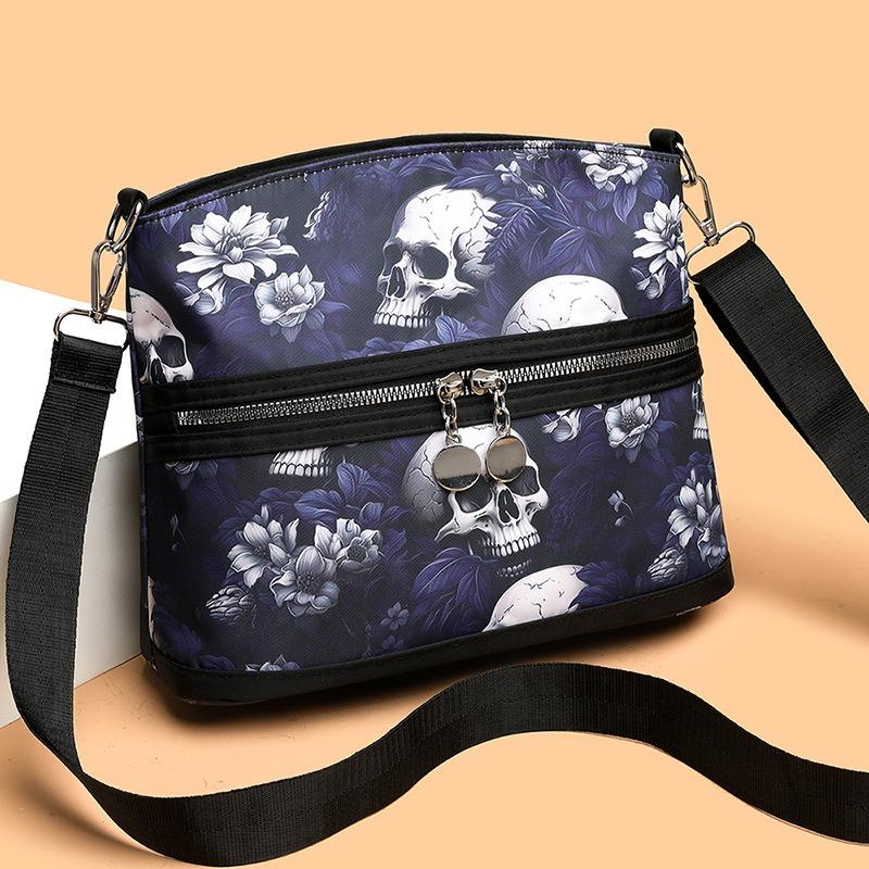 Bag Women's New Casual Commuter Skull Print Graffiti Shoulder Bag Fashionable Large Capacity Messenger Bag