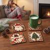 Winter Holiday Housewarming Gifts 4Pcs Christmas Coasters Set, Non-slip Wood Cup Mats with Cork Base Tree Drink for Hot Drinks, Decorative Patchwork