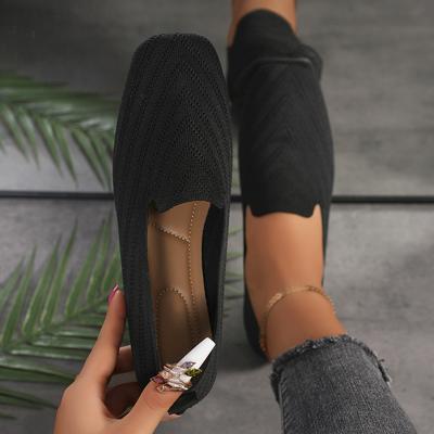 Women Flats Solid Color Square Toe Mesh Loafers Shoes Soft Bottom Knit Ballet Shoes for Women Casual Slip On Flat Sneakers Women
