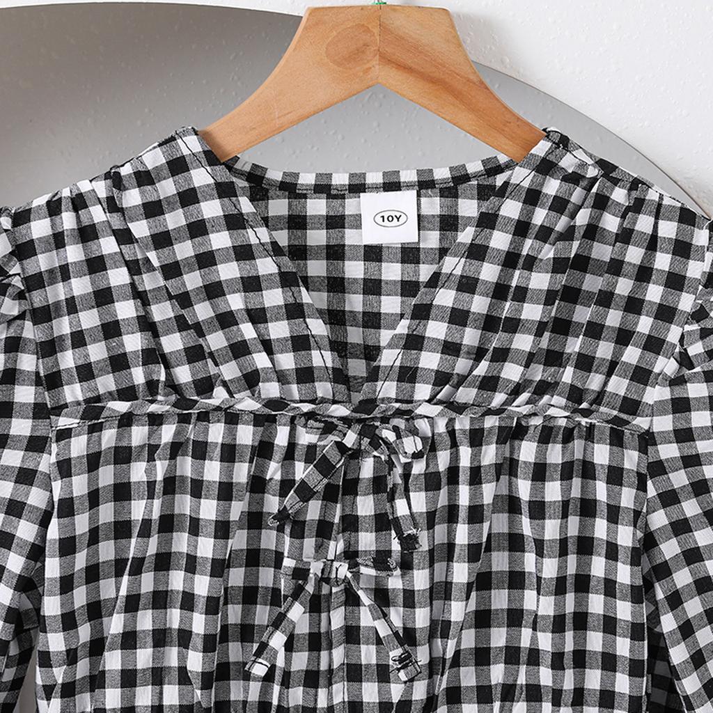 Girls' Outfit Children's Clothing Autumn New Sweet Artistic Style Plaid Long Sleeve Top with Lace Wide-Leg Pants