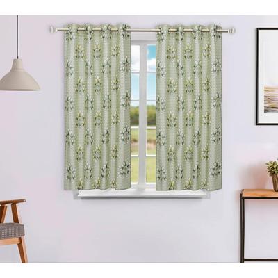 Pacote de 2 cortinas de janela com estampa floral de damasco em poliéster com estampa regular de 135 g/m², verde