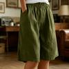 Pantaloncini Bermuda da Donna al Ginocchio Vita Alta Larghi con Tasche Vita Elasticizzata Estivi Cotone Lino Pantaloncini da Spiaggia per Vacanze