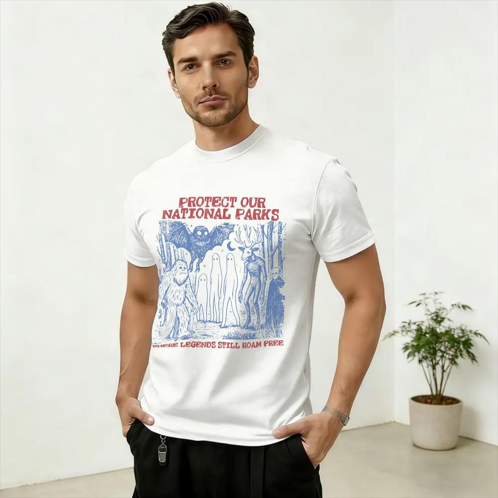Vintage Protect Our National Parks MothUnisex Cryptid Weirdcore Horror T-Shirt Unisex Cotton T Shirts Short Sleeve Tees Classic Tops