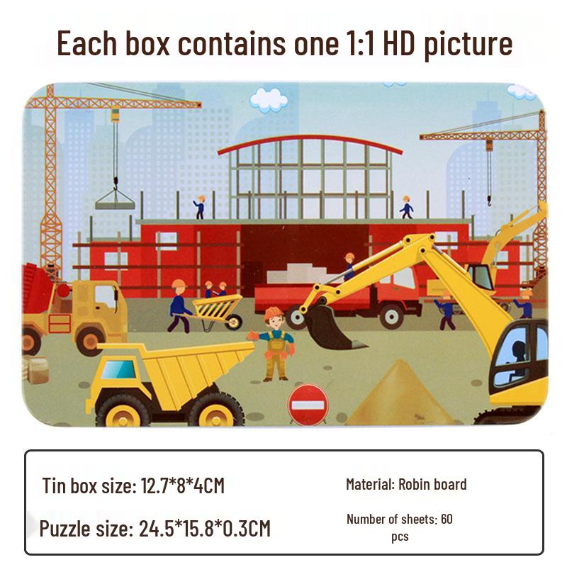 

60-Piece Children s Wooden Anime Cartoon Puzzle in Tin Box