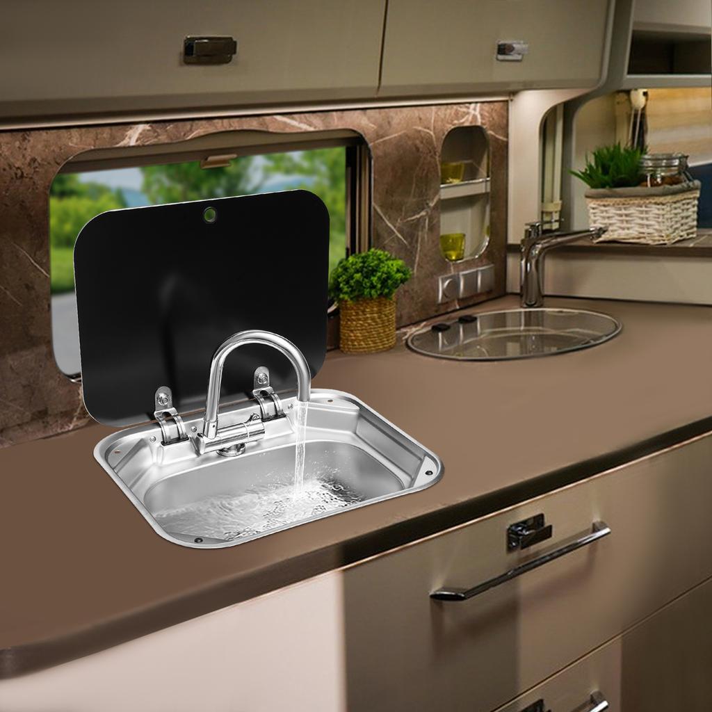 Stainless Steel RV Kitchen Sink with Faucet and Drainage Kit, Heavy-Duty Deep Hand Wash Basin for Camper Caravan Motorhome