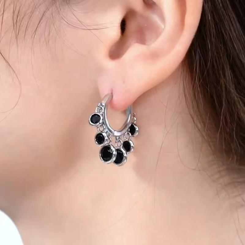 Black Awn Black Stone Jewelry Hoop Earrings For Women