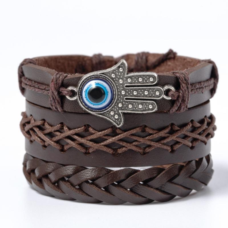 Vintage mehrlagiges Legierungs-Lederarmband Trend gewebtes Wachsschnur-Lederhandseil