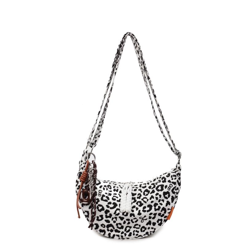 Ccise Leopard Print Canvas Zipper Large Capacity Shoulder Bags 2026 Versatile Casual Commute Underarm Crossbody Bags белый