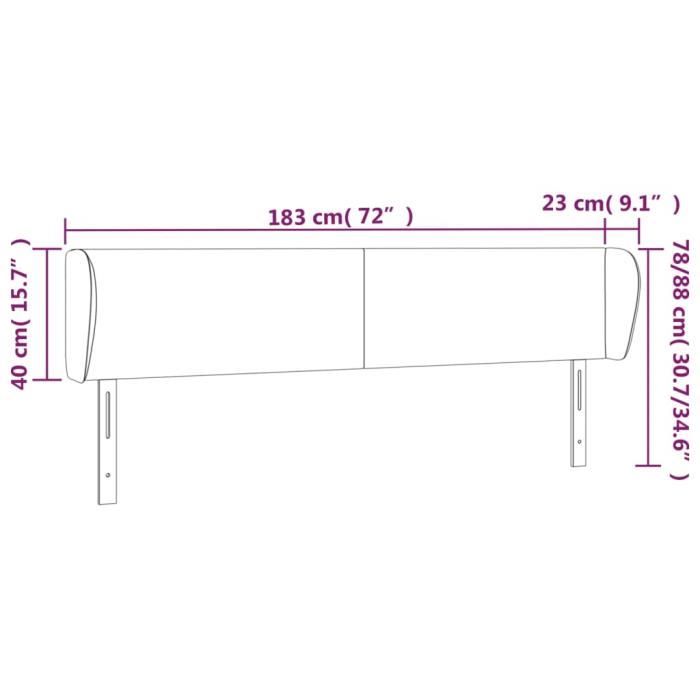 VidaXL Tête de lit avec oreilles Bleu foncé 183x23x78-88 cm Velours3116928