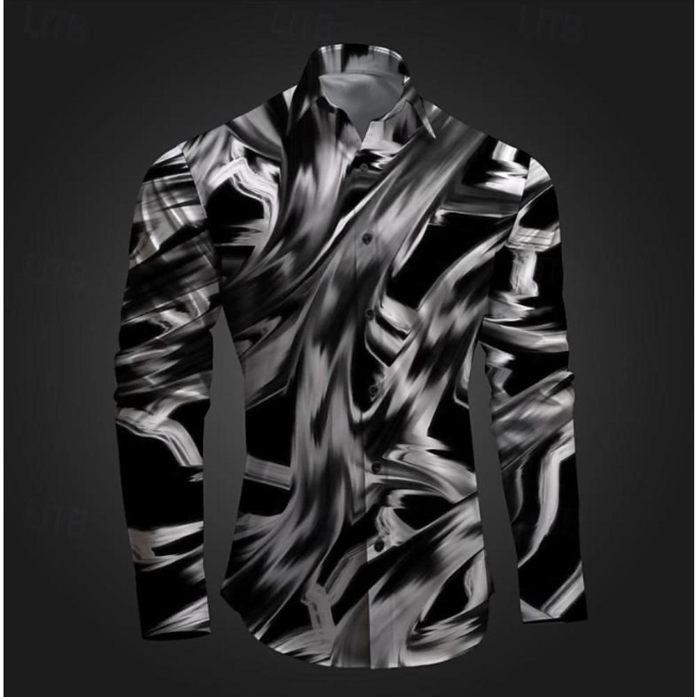 Men's Abstract Design Printed Long Sleeve Shirts Casual Cardigan New Button Holiday Fashion Shirts