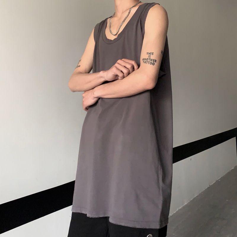 Summer New Arrival Trendy Loose Street Casual Pure Color Distressed Worn Edge Inner Wear Blouse Ins Vest T-shirt for Men