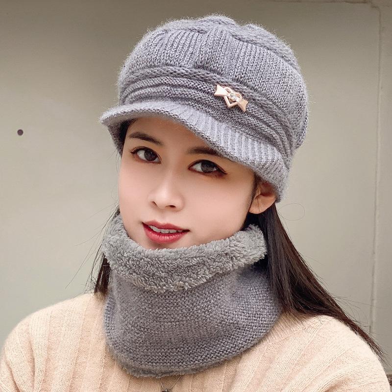 

Зимняя шапка для мамы, средняя женская шапка, однотонная флисовая теплая шерстяная шапка для старой бабушки, вязаная шапка с утолщенным поясом серый