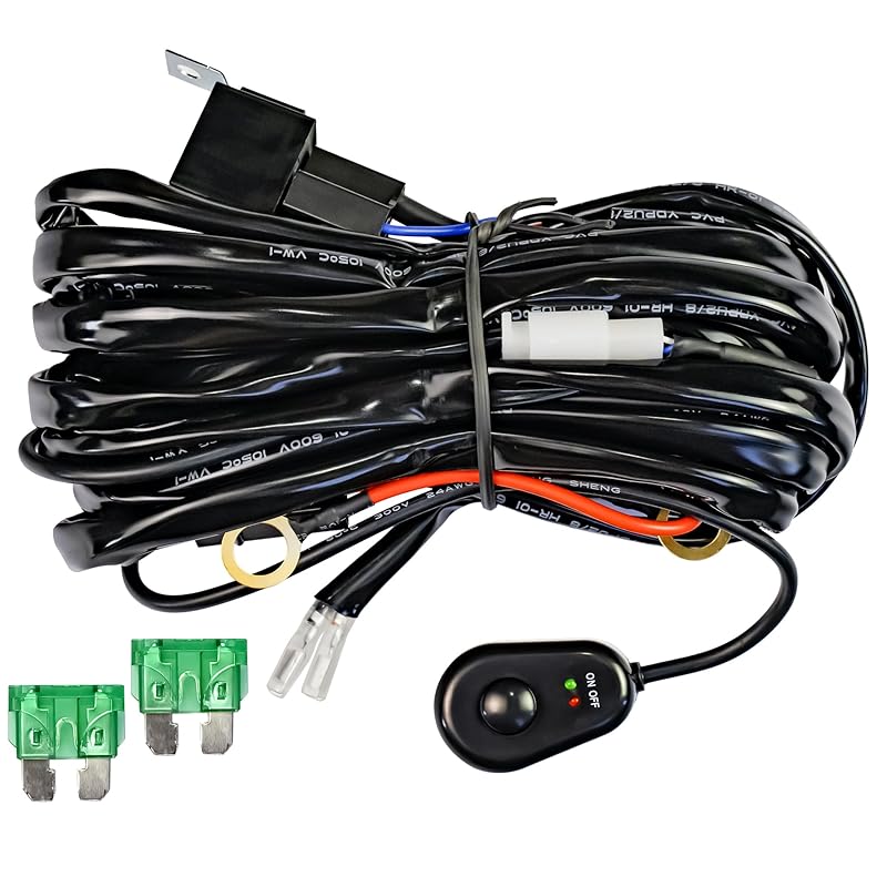 LED Lights Bar Wire Harness Kit With Remote Control 1Leads DC12V 40A Fuse Relay 3.5M/11.5FT 14AWG Wiring Harness Fit For LED Work Lights Driving Fog