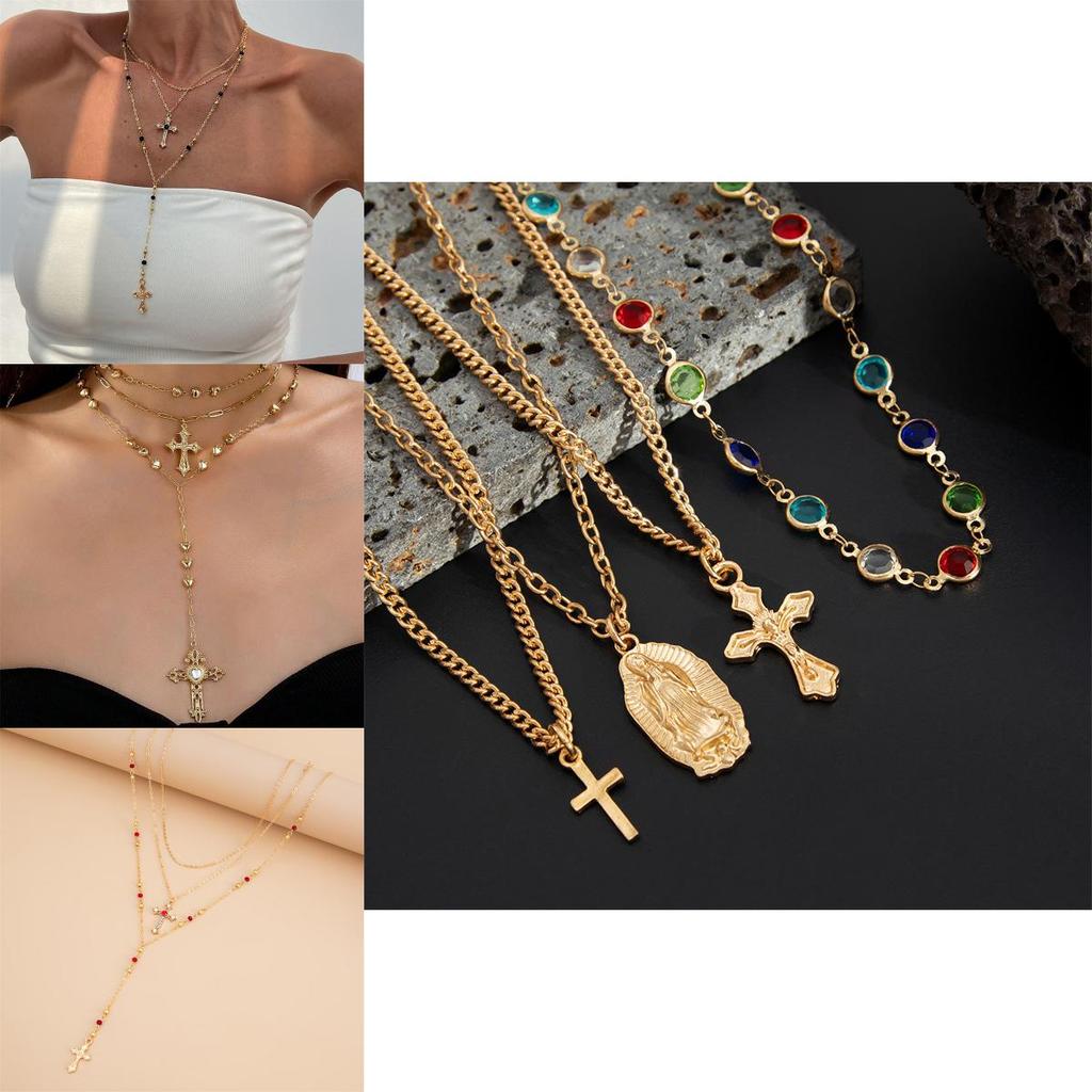 Cross Pendant Necklace For Women With Layered Y Design And Fringes