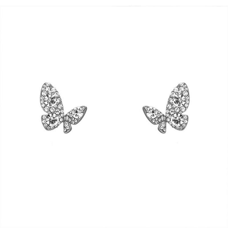Super fairy exquisite full diamond butterfly earrings women's light luxury sweet high-end stud earrings Korean simple small exquisite earrings