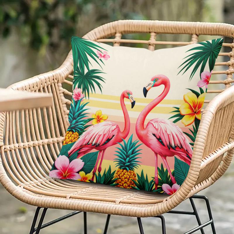 1 ks Plameňák Ananas Tropická Květinová Povlak na Polštář, Vhodný na Pohovku, do Ložnice, Obývacího Pokojí, Dárek pro Milovníky Dovolenkové Stylu