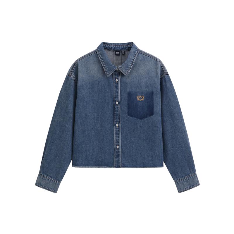 GAP Women s Washed Logo Embroidered Denim Shirt M