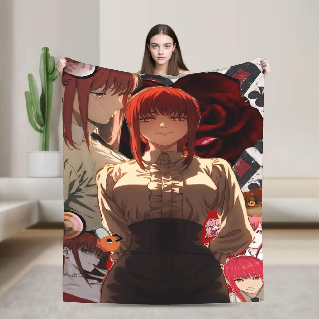 Makima Anime Girl Blanket C-Chainsaws Flannel Novelty Warm Throw Blanket for Home Summer