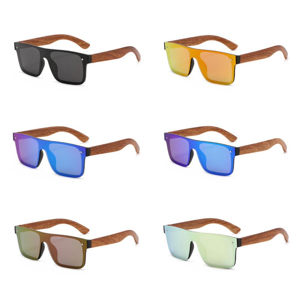 Polarized Sun Glasses Flat Top Square Frame Luxury Wood Grain Temples Women Eyeglasses Retro Square UV400 Outdoor Goggles