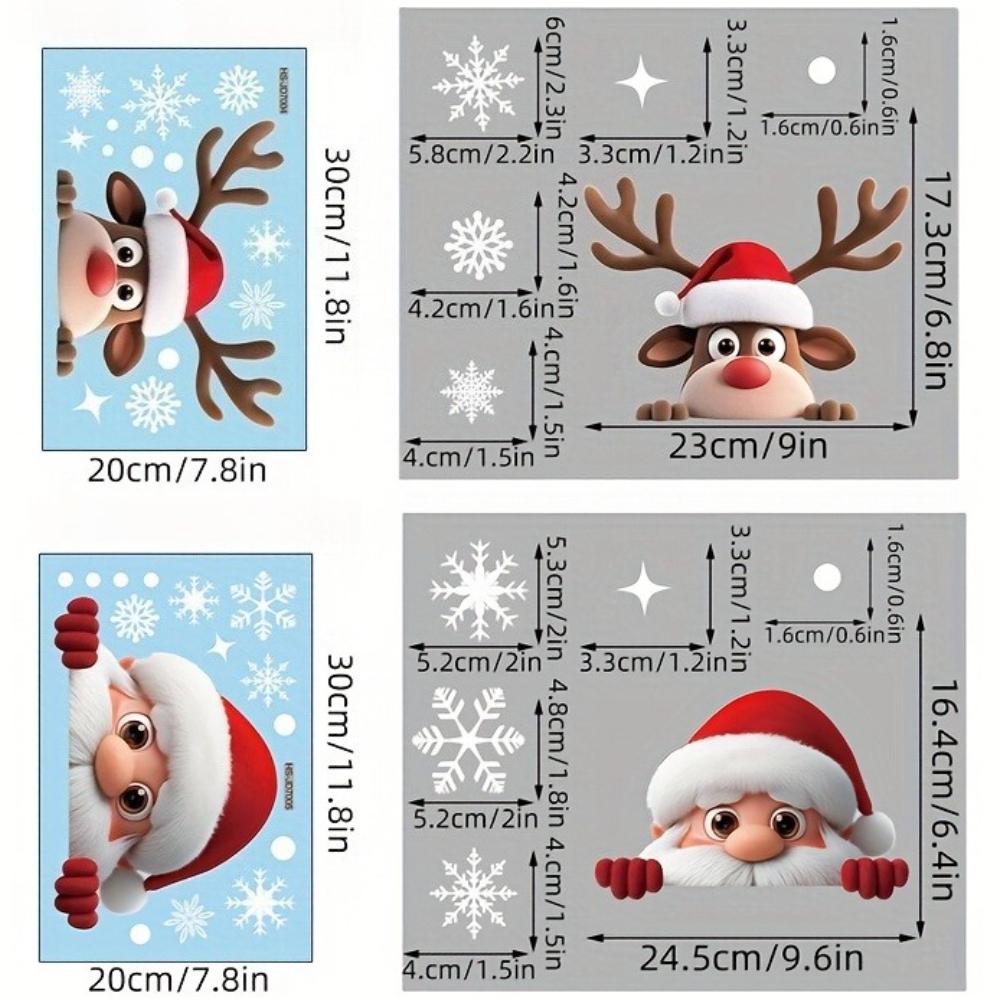 

2Sheets Santa Claus Reindeer Window Static Stickers Waterproof for Room Wall Glass Window Door DIY Christmas Vinyl Decals