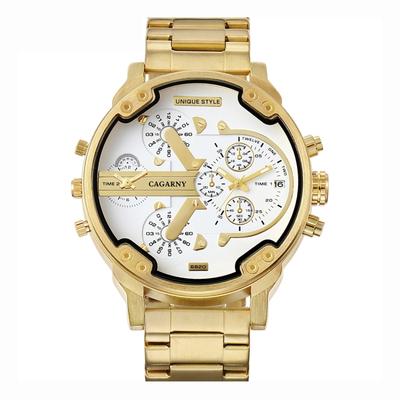 CAGARNY 6820 Fashionable Business Style Large Dial Calendar Display Men Quartz Dual Movement Watch with Stainless Steel Band