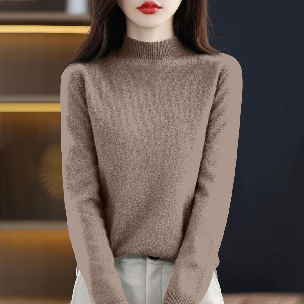 Women's Knit Turtleneck Long-Sleeve Top Casual Comfortable Long-Sleeve Blouse