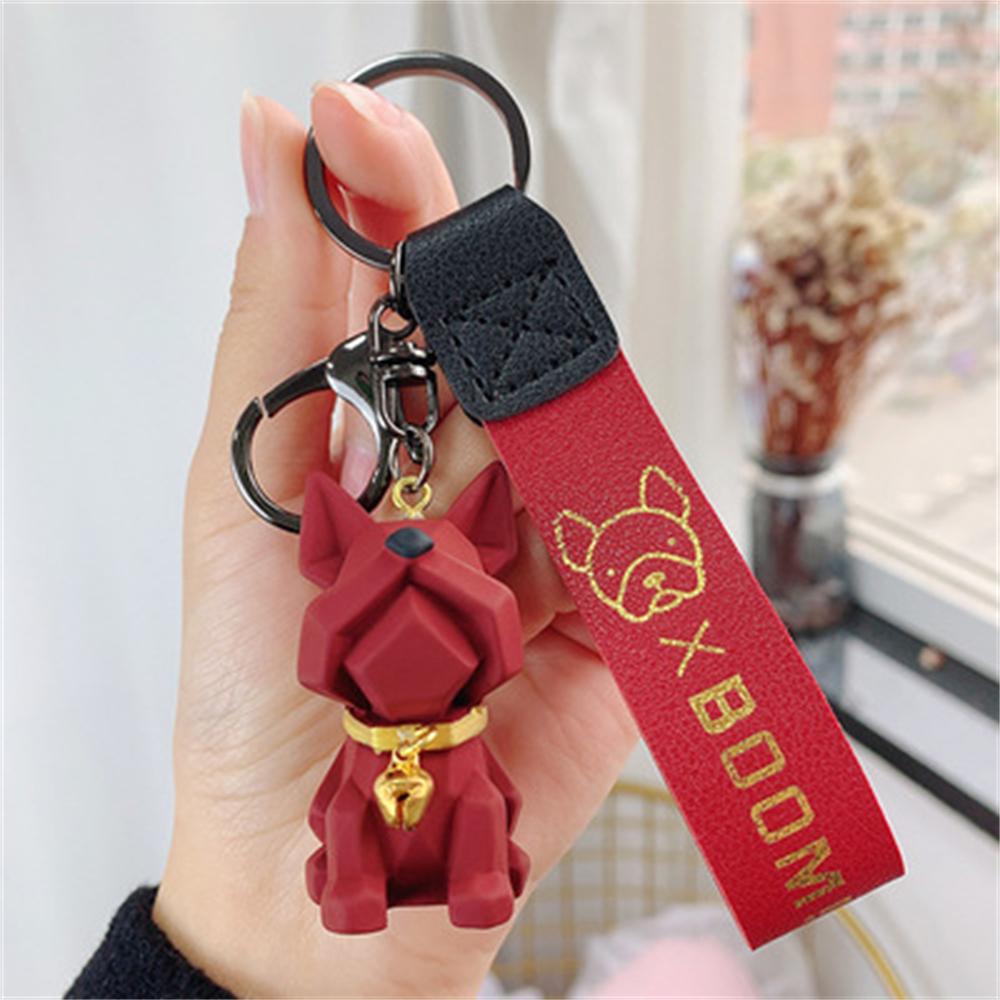 

1pcs Creative Hip Hop New Cool Bells Bulldog Keychain Cars Key Chain Backpack Pendant Couple Accessories Creative Gift Black Red червоний