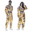 Shiny Gold Couple Astronaut Jumpsuit Halloween Party Cosplay Stage Performance Costume