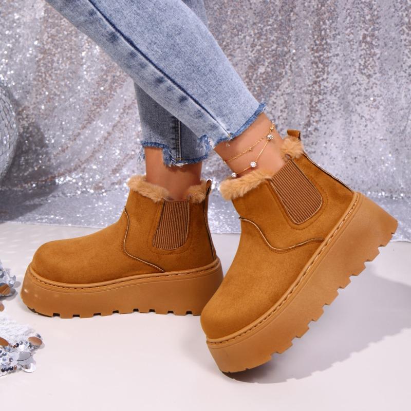2025 Dames Snøstøvler Rund Tå Platåsåle Legg til Fløyel og Tykkere Bomullsstøvler Utendørs Fritid Vinter Varme Damesko