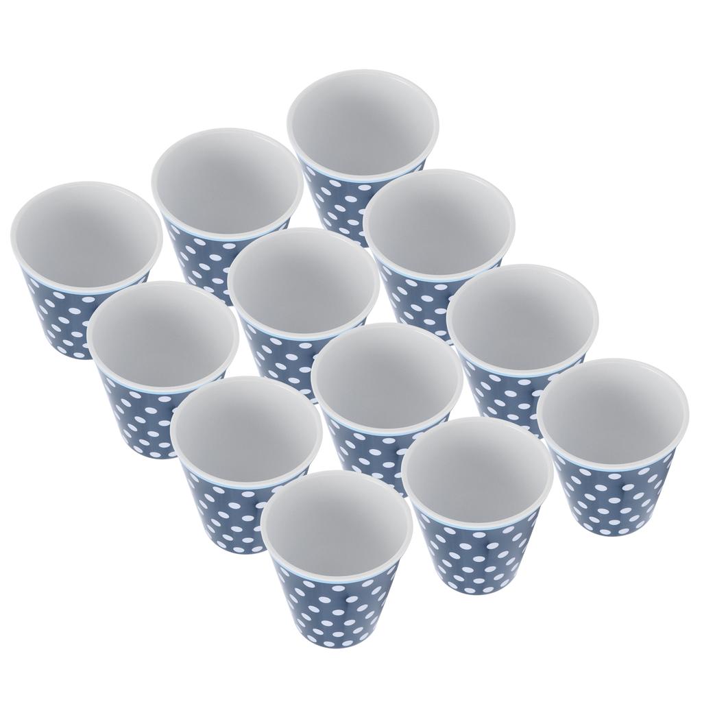 12Pcs Milk Cup AntiScalding Melamine BlueDots Pattern Drinkware Kit for Home Restaurant