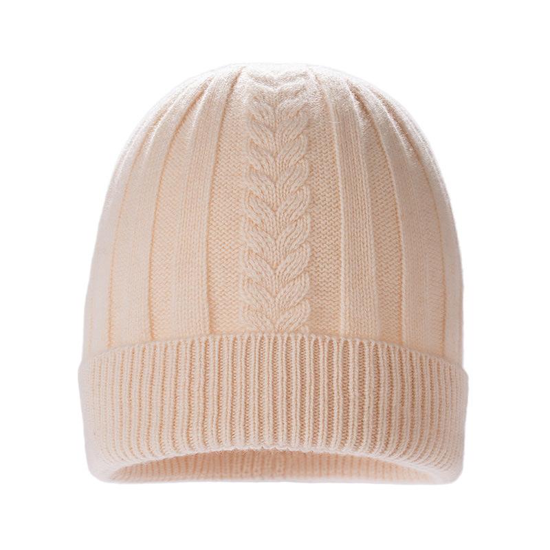 Cashmere autumn and winter new women's high-end solid color twisted flower thickened warm fashion knitted casual flanged hat