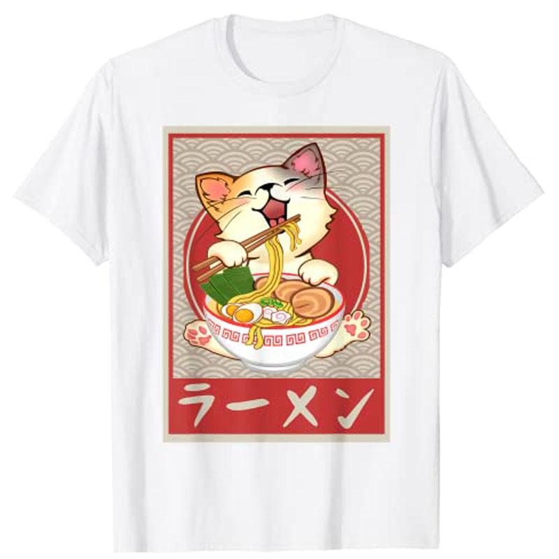 

Cat RaUnisex Bowl Anime Japanese Noodles Kawaii Neko Girls Gift TShirt Harajuku Y2k Cartoon Graphic Unisexga Aethestic Clothes Tees S
