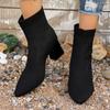 2024 Heißer Verkauf Damen Schuhe Knöchel Damenstiefel Übergröße Strickstiefel Damen Spitzschuh Slipper Hohe Klobige Absätze Damenschuhe