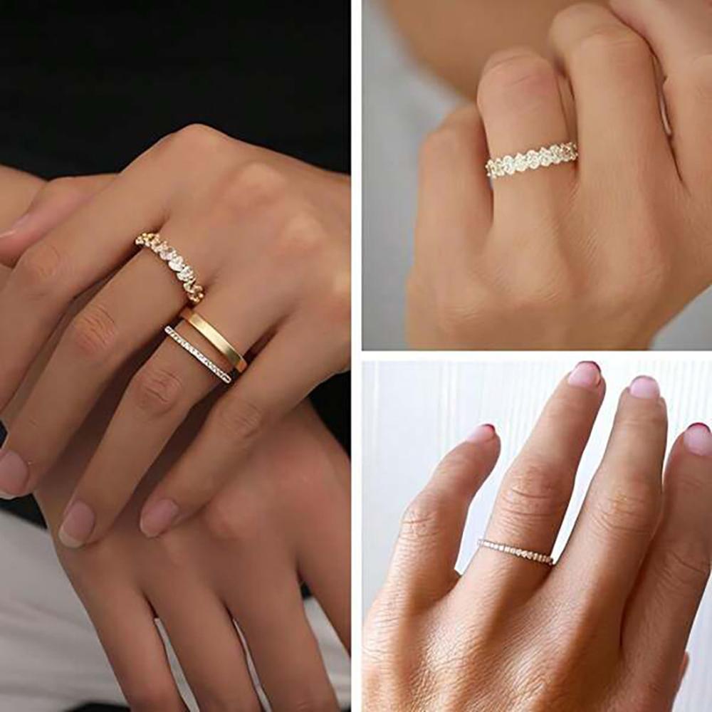 3PCS Stackable Gold Rings for Women, Non Tarnish Dainty Cubic Zirconia Rings, 14K Gold Plated Minimalist Wedding Band Rings Set
