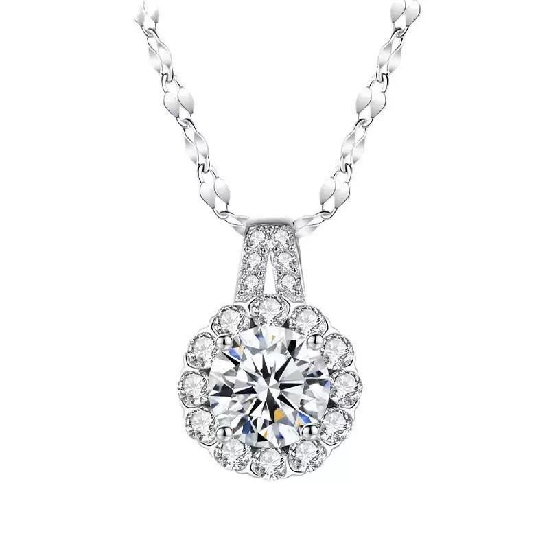 S925 Sterling Silver Moissanite Two Carat Round Pendant Necklace