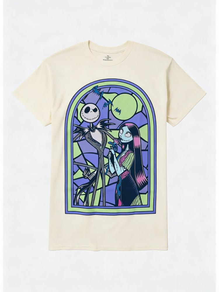 2026 Nightmare Before Christmas Jack Sally Stained Glass Print Womens TShirt Easy Fashion Plus Size Short Sleeve