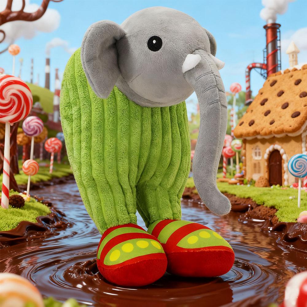 Elephant Plush Toy Cute Gray Elephant Stuffed Animal with Green Striped Body & Red Polka Dot Shoes