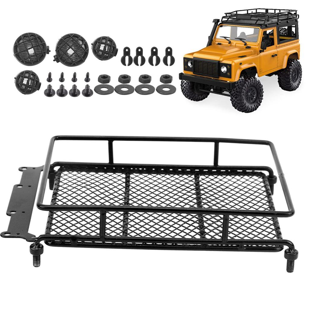 RC Roof Rack, Sturdy RC Luggage Carrier with Practical LEDs for Remote Control Cars (Black)