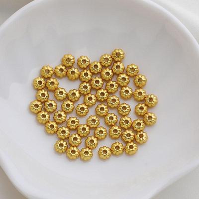 Gold-Plated Pumpkin-Shaped Spacer Beads, Silver Lantern & Flat Melon Ribbed Beads for Handmade Accessories