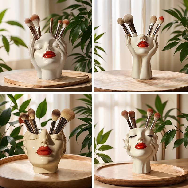 Porta-lápices de Diseño de Contorno Femenino Hecho a Mano Artístico Forma Femenina Florero de Cabeza Porta Brochas de Maquillaje Decoración de Florero de Rostro Elegante