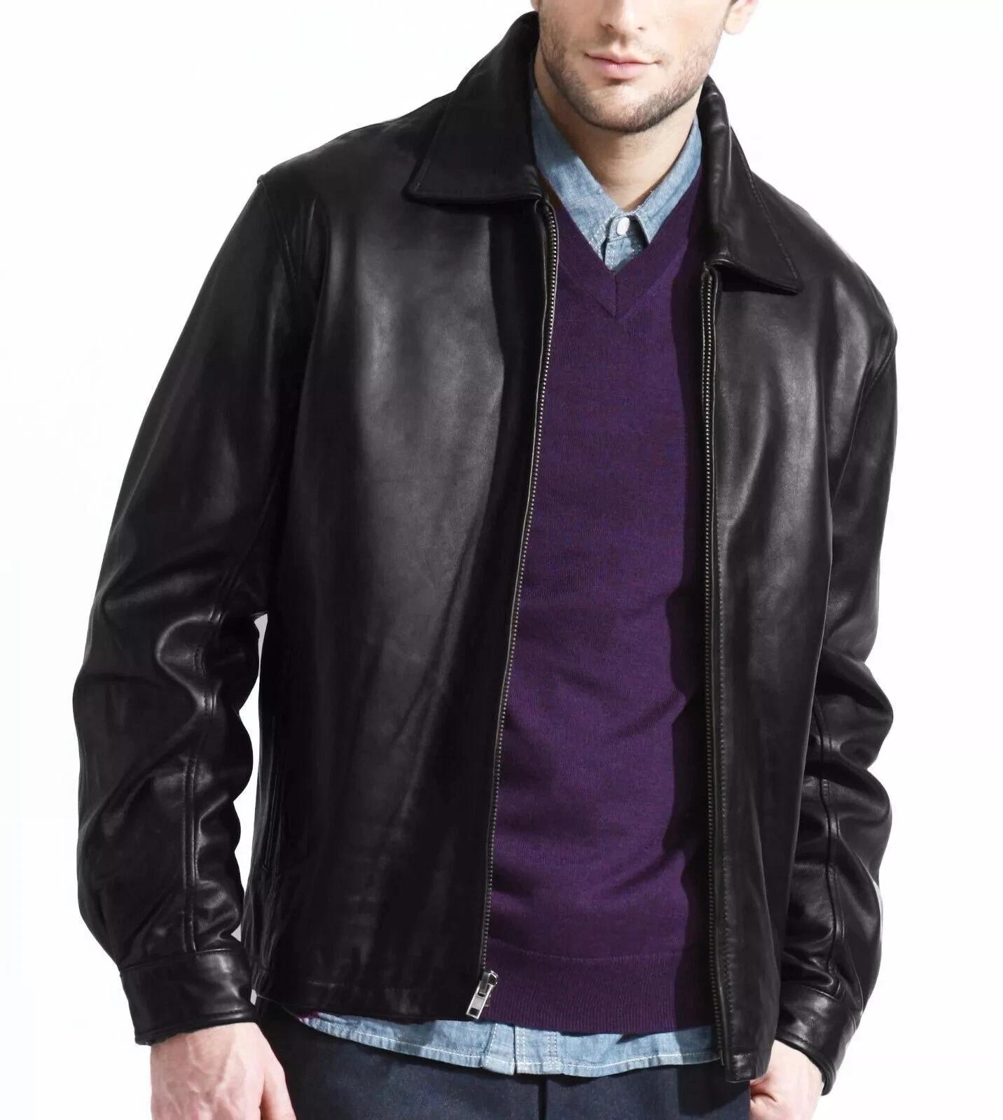 

Original Leather Black Stylish Men s Genuine Lambskin Jacket Handmade Biker Motorcycle 3XL чёрный