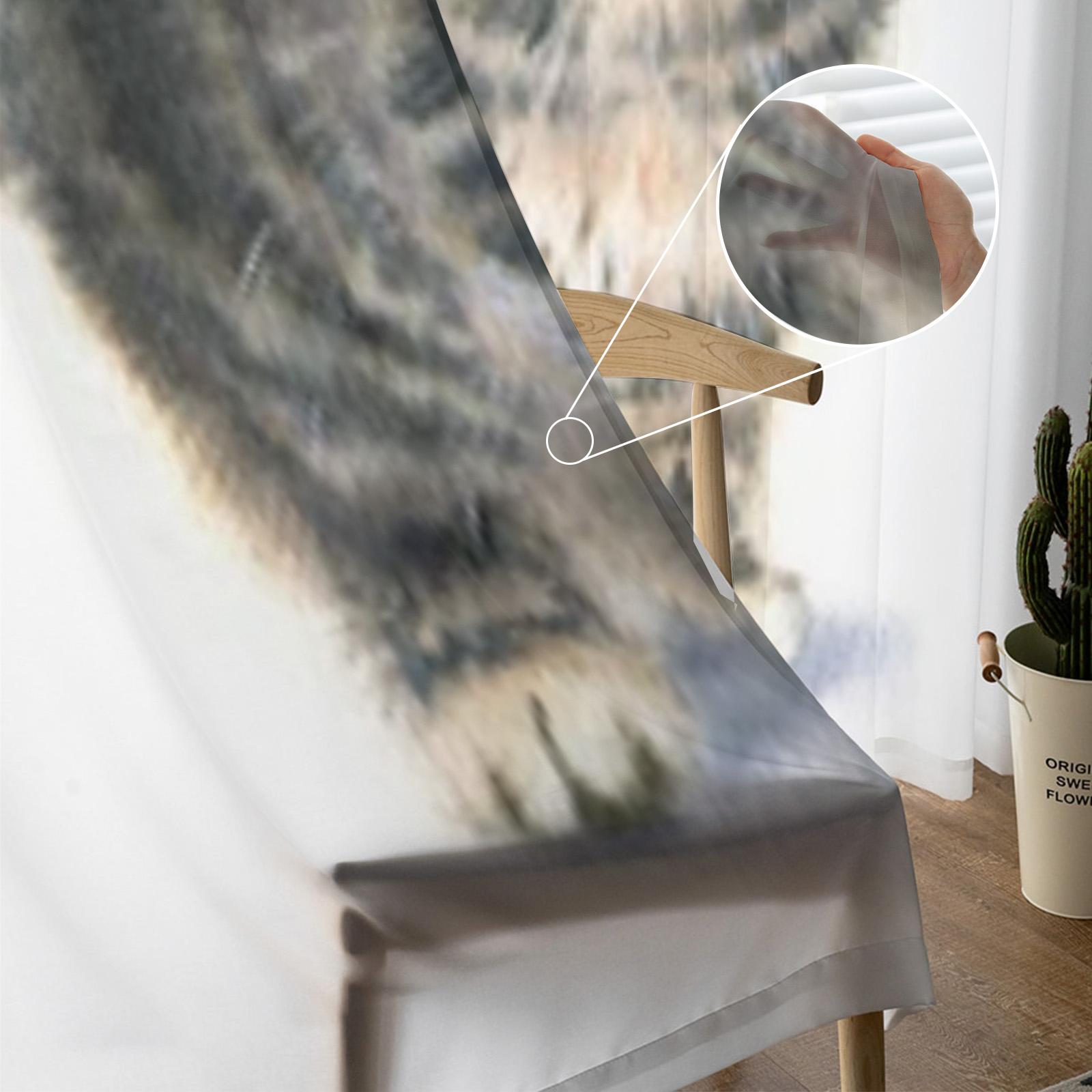 Акварельные прозрачные шторы с забавным милым котом для гостиной — фото 4