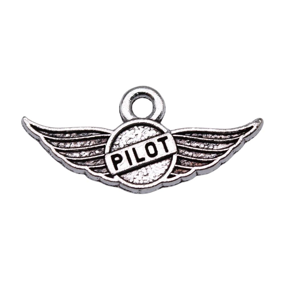 

20шт Пилот Амулеты Амулеты Античное серебро Цвет Цинковый сплав 25X11mm