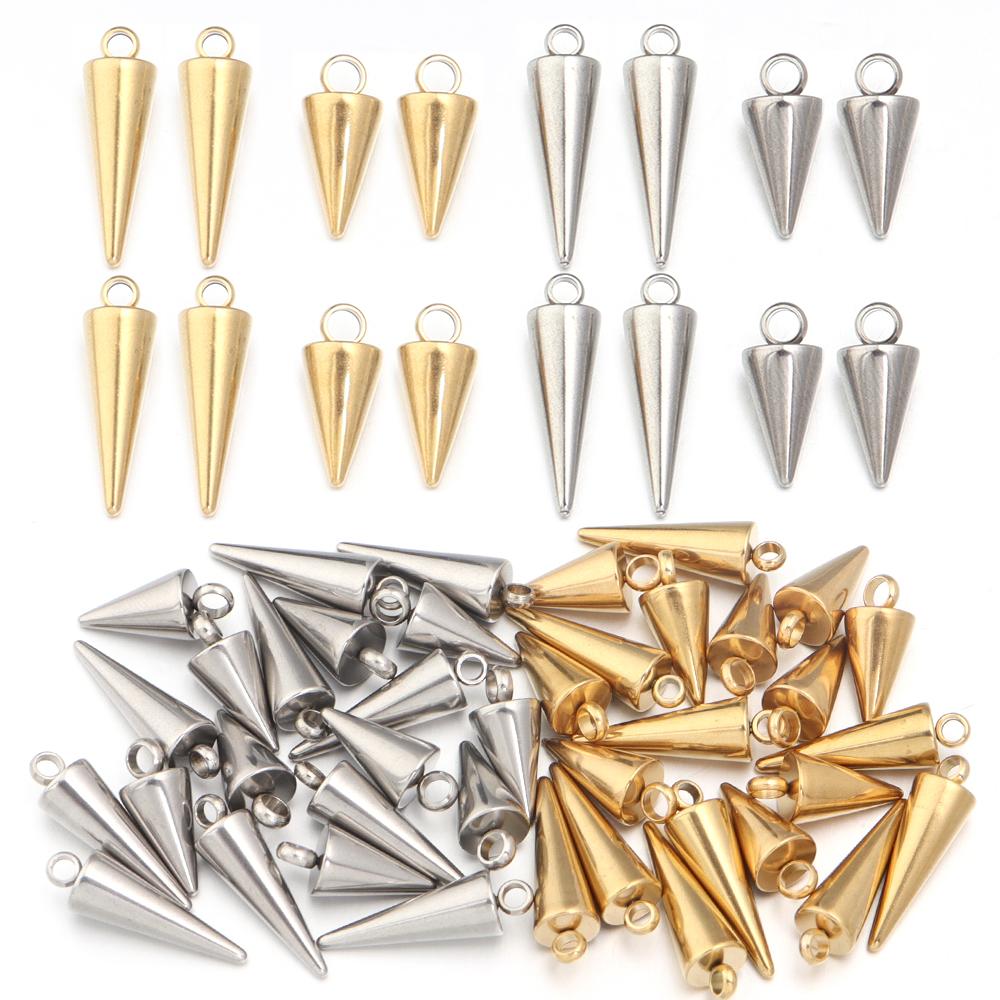 10pcs/lot Stainless Steel Cone Charms Gold Color Spike Charm Beads for DIY Jewelry Making Pendants Earring Necklace Accessories