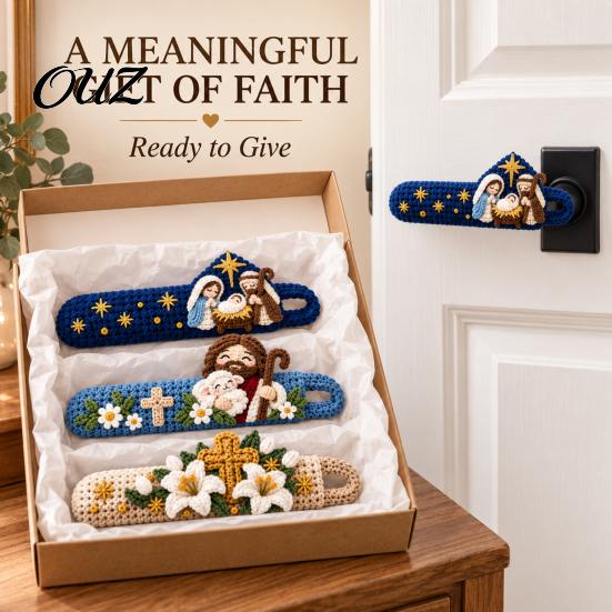 Seasonal Interior Decor Christmas Door Handle Cover, Knitted Lever Handles Cute Santa Gingerbread Claus Covers Man Penguin, Festive Sleeve for