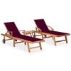 Day and Night - Day and Night Loungers with Table and Cushion 2 Units Solid Teak Wood