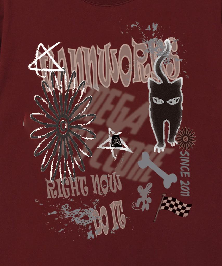 VANNWORKS Cat Do It Oversized Short Sleeve T-Shirt (Vs0113) Burgundy