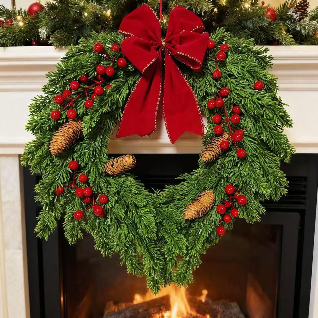 Christmas Fir & Cypress Leaf Wreath with Artificial Flowers - Indoor Decoration