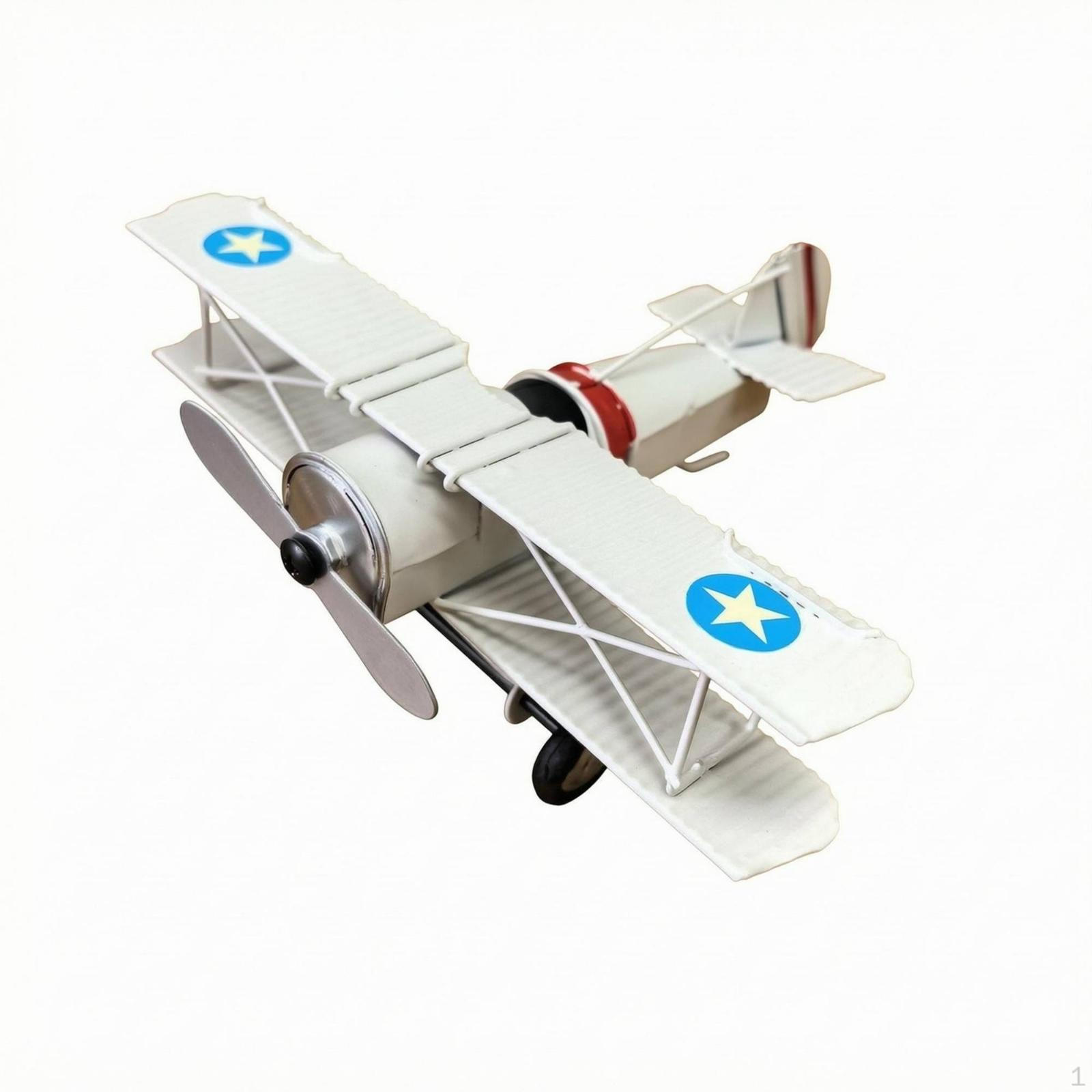 Vintage Biplane Figurine Star Symbol Tinplate Decor Retro Propeller Plane Model for Home